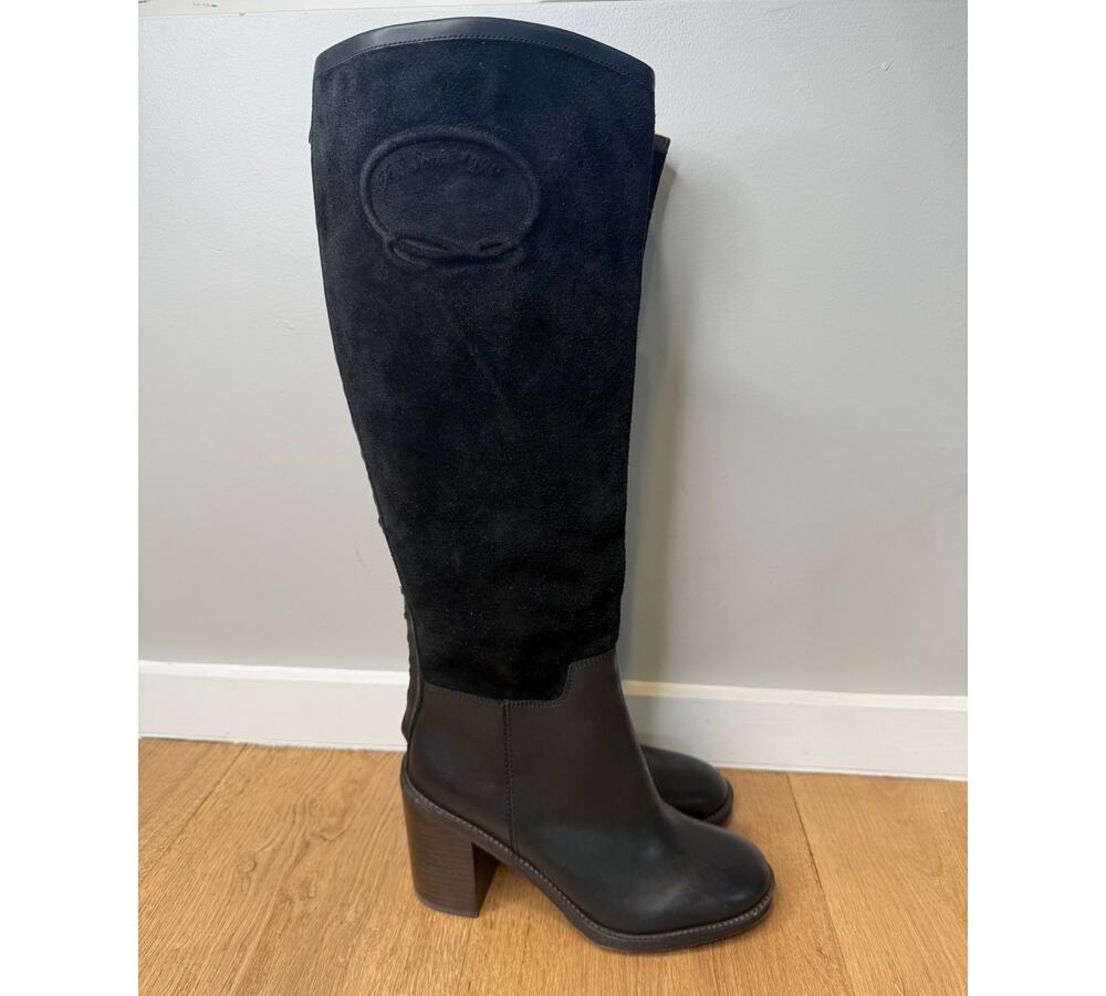NEW Franco Sarto Rivettall Women's Black Leather Suede Knee-High Riding Boots